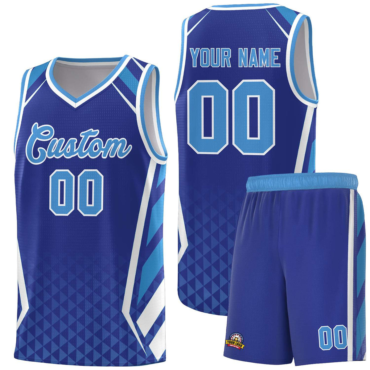 Custom Royal Powder Blue Diamond Pattern Side Slash Sports Uniform Basketball Jersey |KXKSHOP