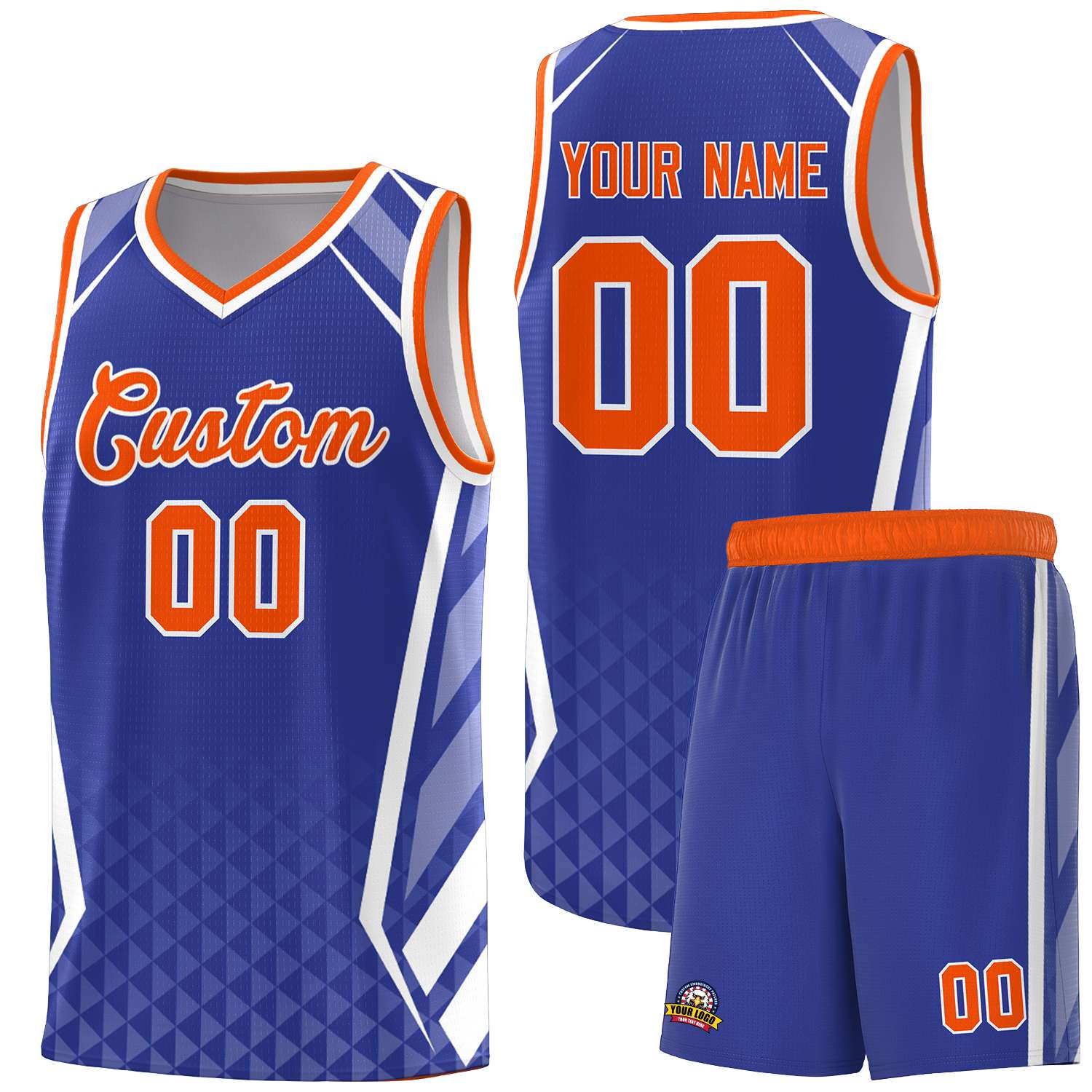Custom Royal Orange Diamond Pattern Side Slash Sports Uniform Basketball Jersey |KXKSHOP