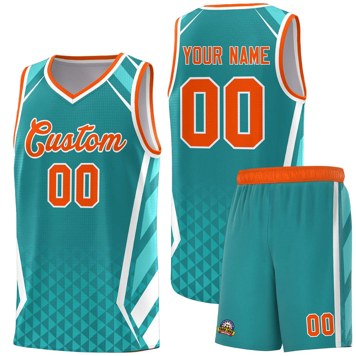 Custom Aqua Orange Diamond Pattern Side Slash Sports Uniform Basketball Jersey |KXKSHOP