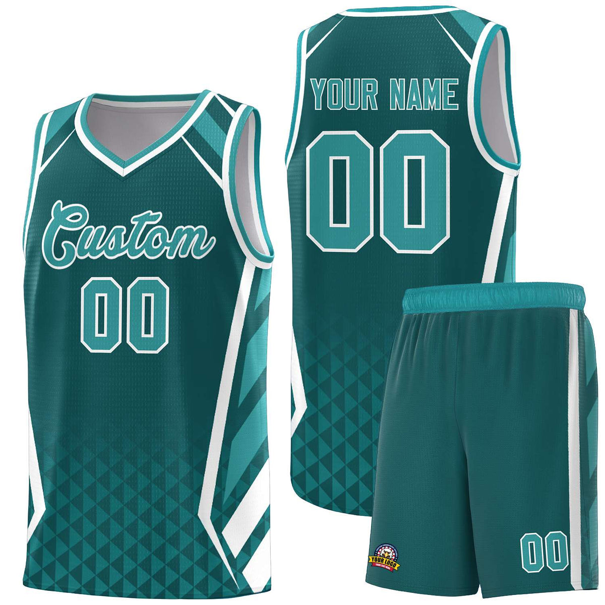 Custom Aqua White Diamond Pattern Side Slash Sports Uniform Basketball Jersey |KXKSHOP