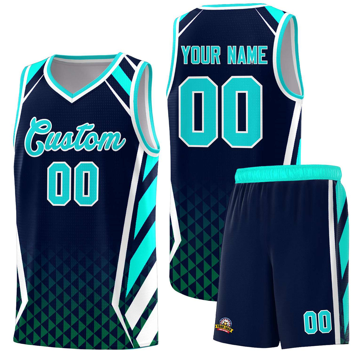 Custom Navy Sky Blue Diamond Pattern Side Slash Sports Uniform Basketball Jersey |KXKSHOP