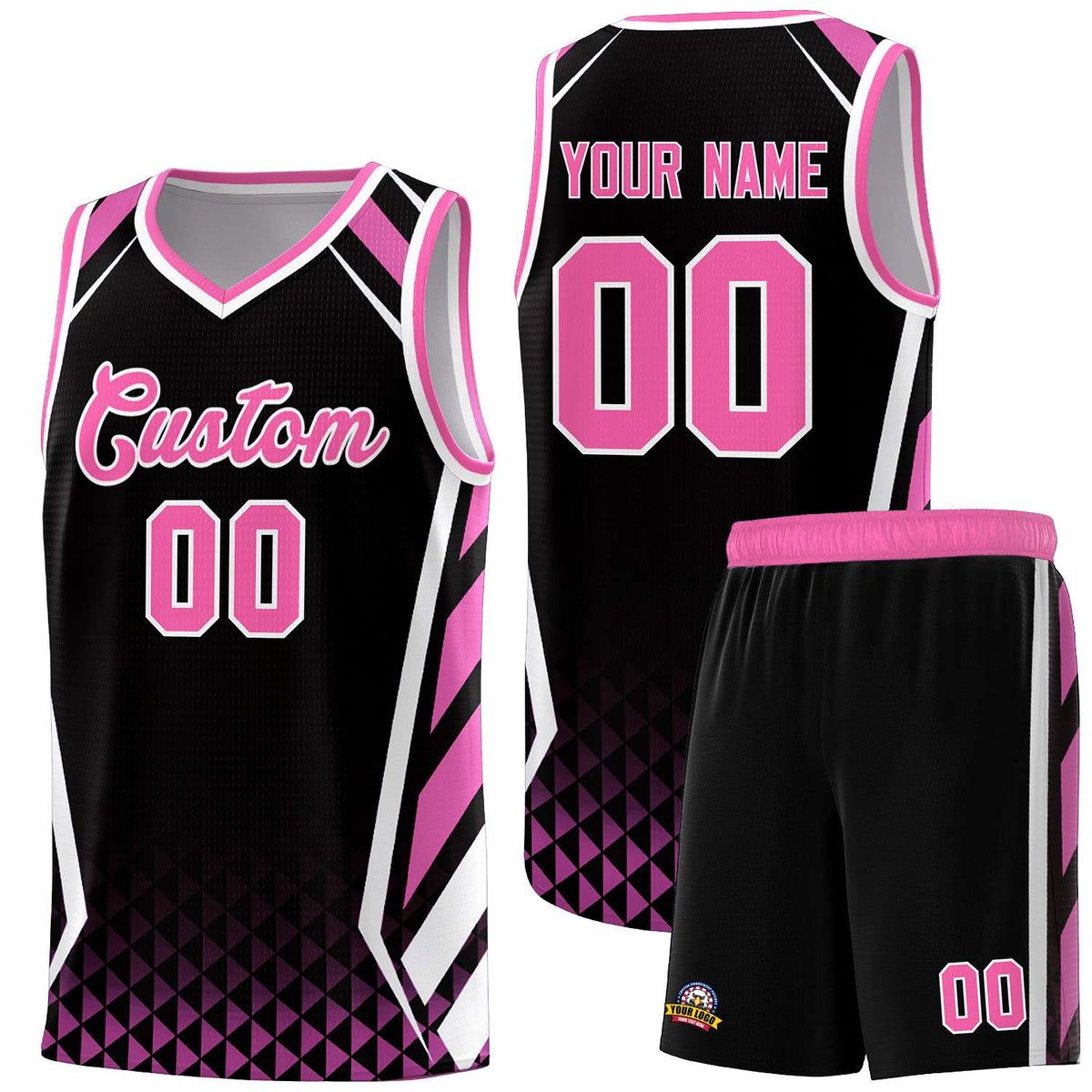 Custom Black Pink Diamond Pattern Side Slash Sports Uniform Basketball Jersey |KXKSHOP