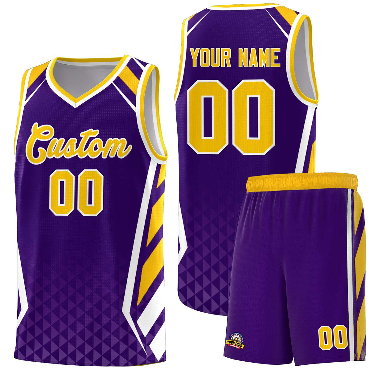 Custom Purple Gold Diamond Pattern Side Slash Sports Uniform Basketball Jersey |KXKSHOP