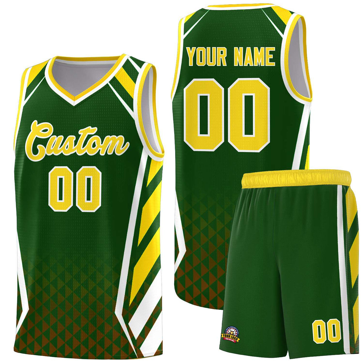 Custom Green Gold Diamond Pattern Side Slash Sports Uniform Basketball Jersey |KXKSHOP