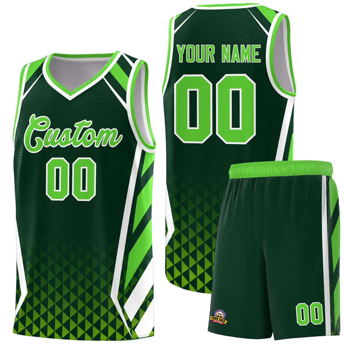 Custom Green Neon Green Diamond Pattern Side Slash Sports Uniform Basketball Jersey |KXKSHOP