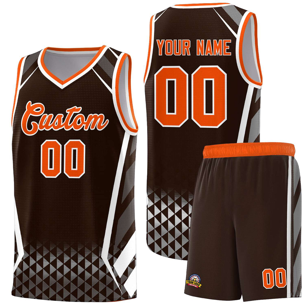 Custom Brown Orange Diamond Pattern Side Slash Sports Uniform Basketball Jersey |KXKSHOP