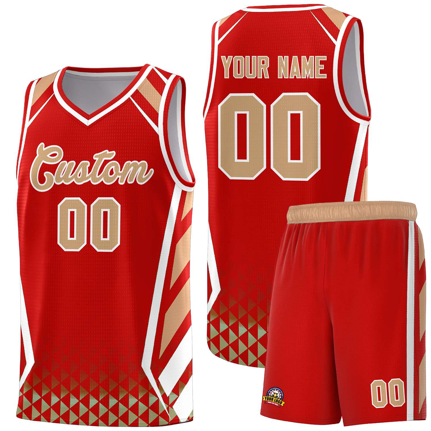 Custom Red Old Gold Diamond Pattern Side Slash Sports Uniform Basketball Jersey |KXKSHOP
