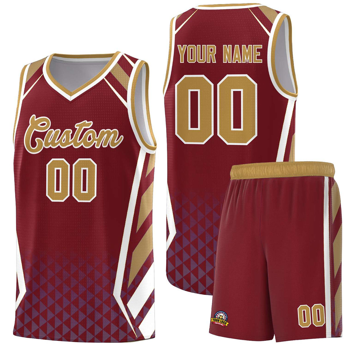 Custom Crimson Old Gold Diamond Pattern Side Slash Sports Uniform Basketball Jersey |KXKSHOP
