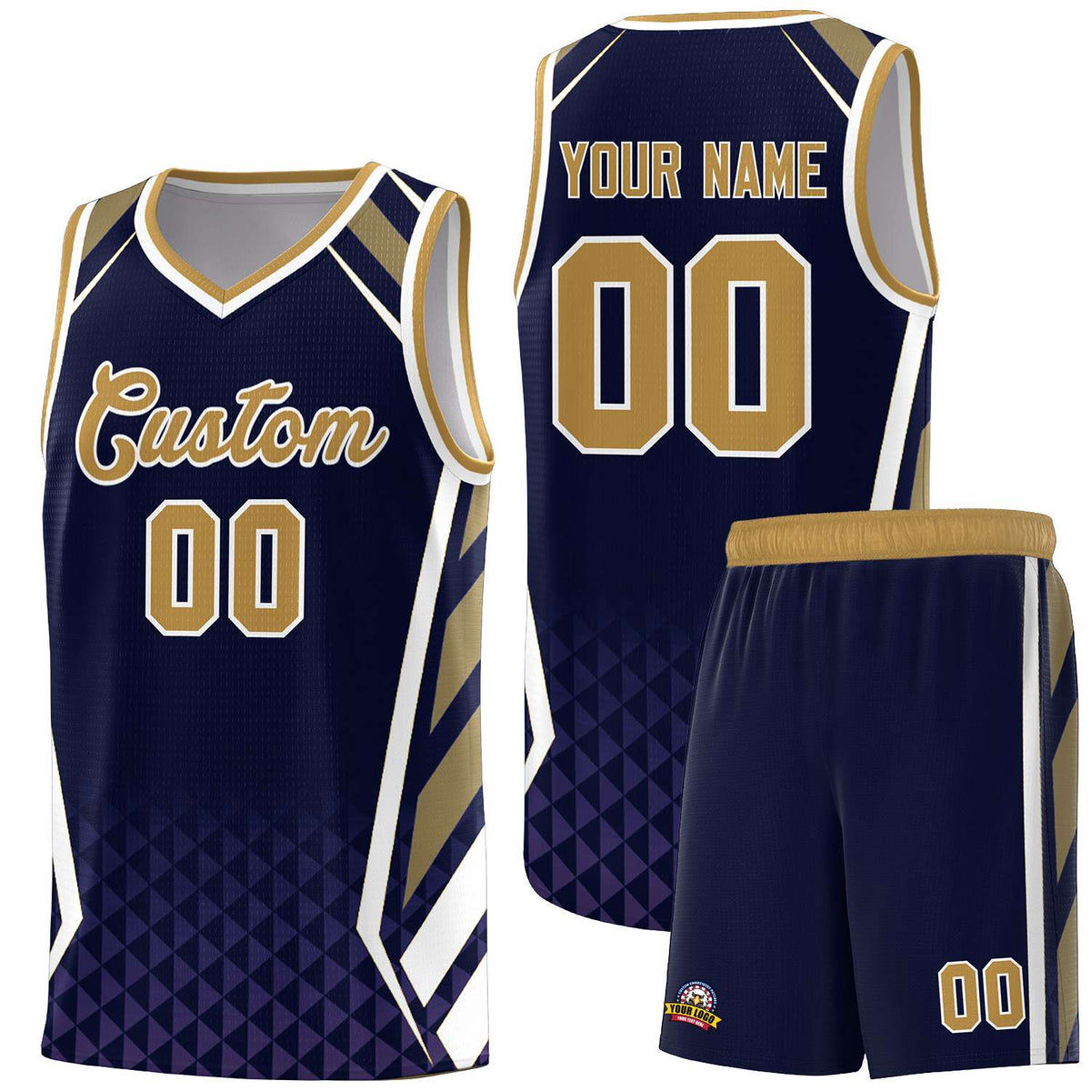 Custom Navy Old Gold Diamond Pattern Side Slash Sports Uniform Basketball Jersey |KXKSHOP