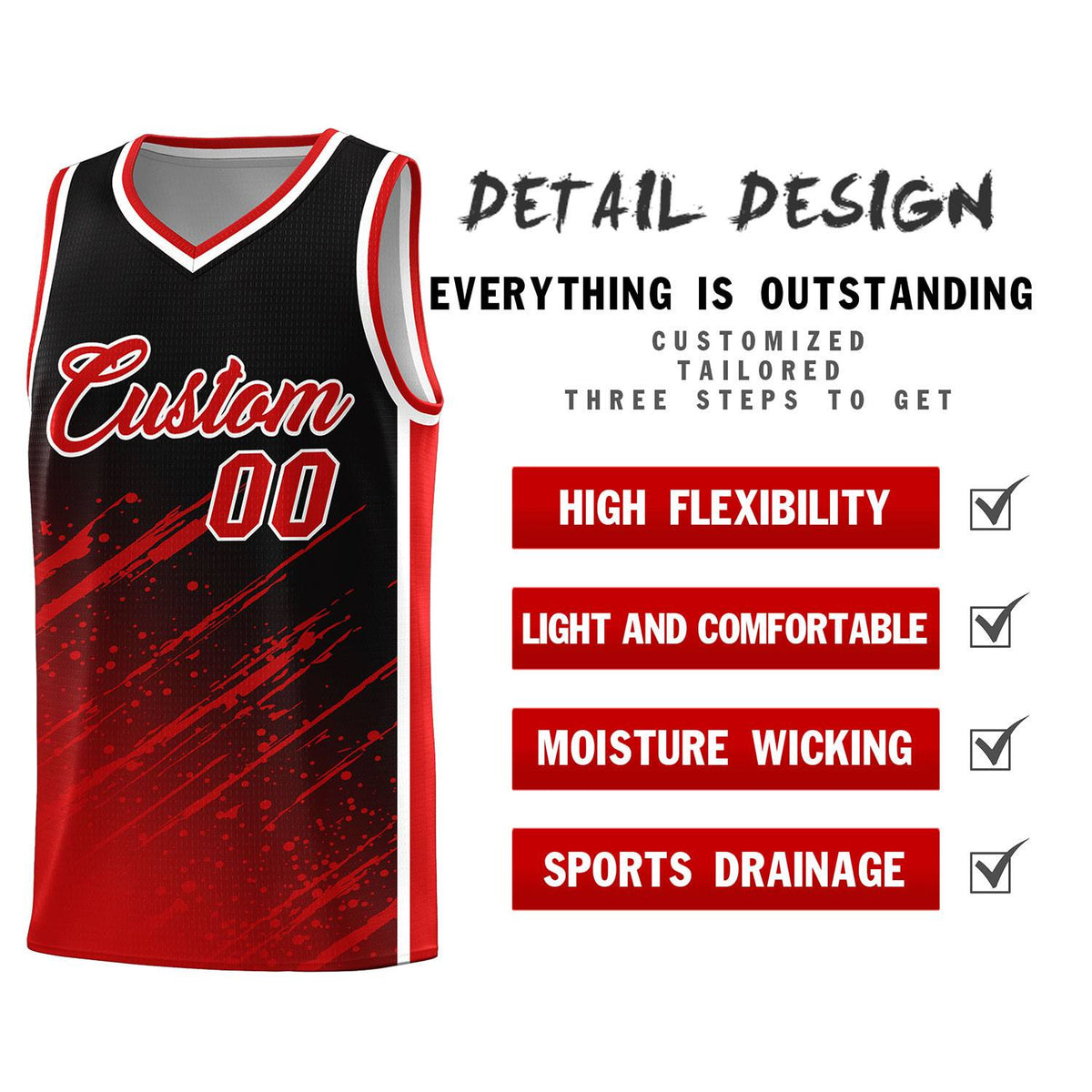 Custom Black Basketball Kits With Red Paint Graffiti