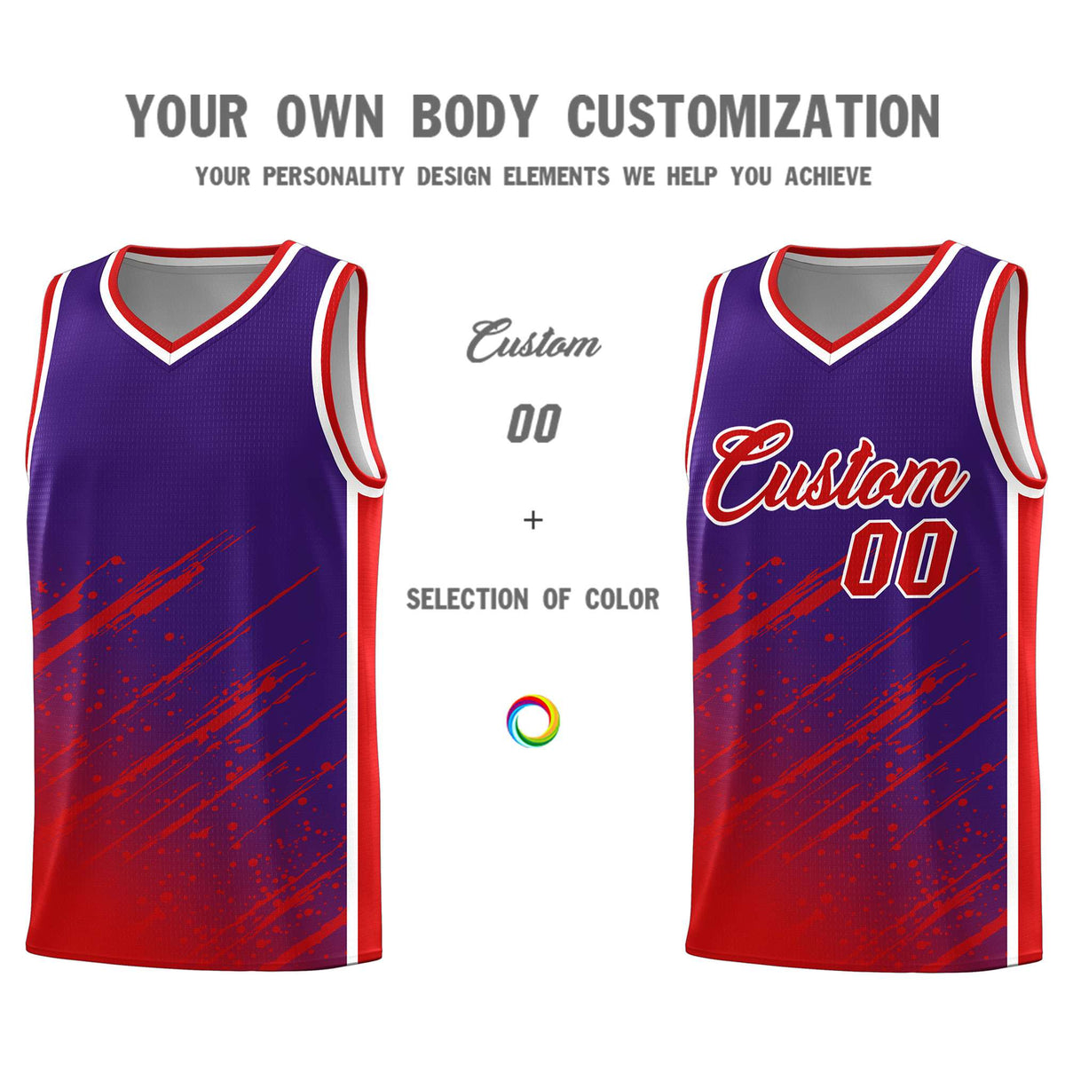 Custom Purple Basketball Kits With Red Paint Graffiti