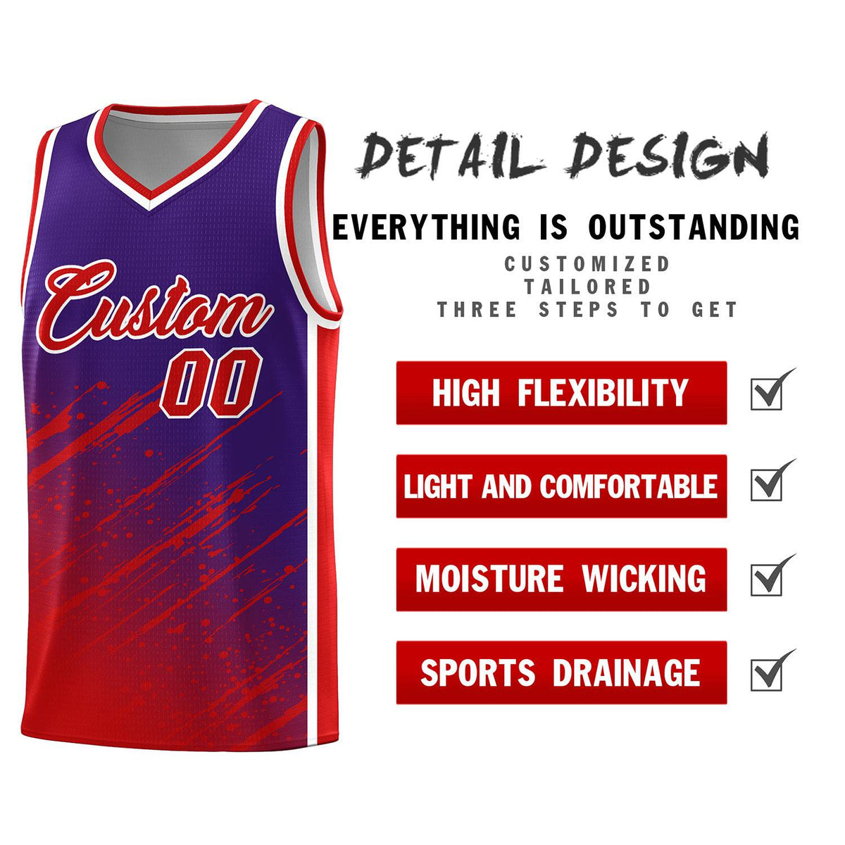 Custom Purple Basketball Kits With Red Paint Graffiti