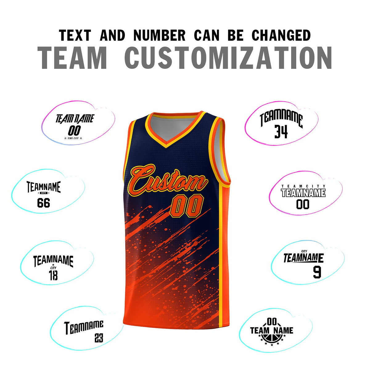 Custom Navy Basketball Kits With Orange Paint Graffiti