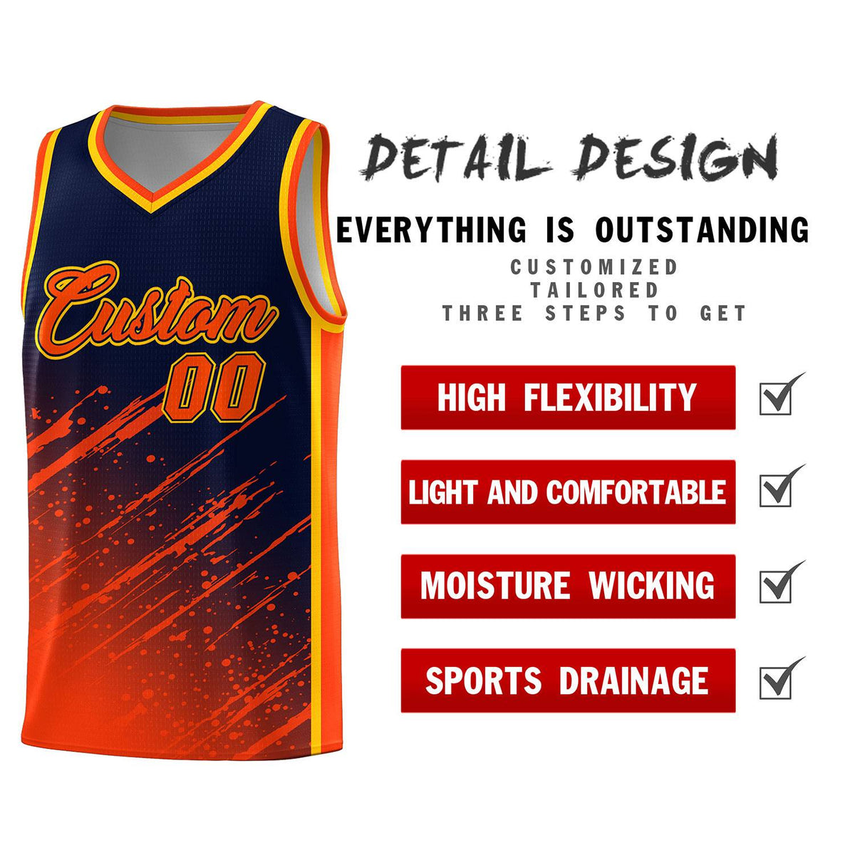 Custom Navy Basketball Kits With Orange Paint Graffiti