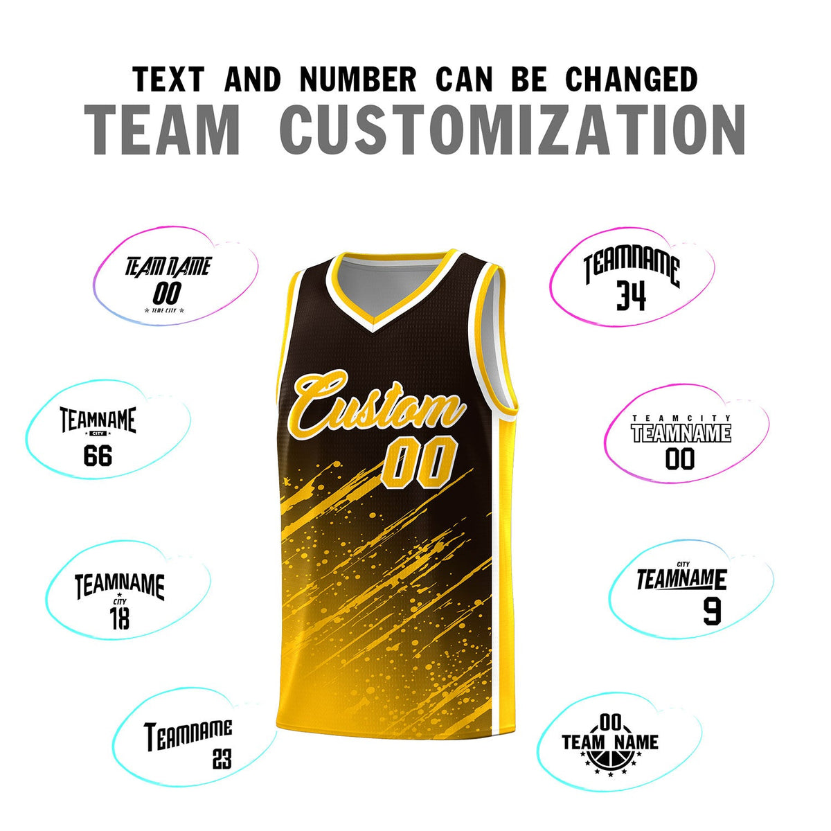 Custom Brown Basketball Kits With Yellow Paint Graffiti