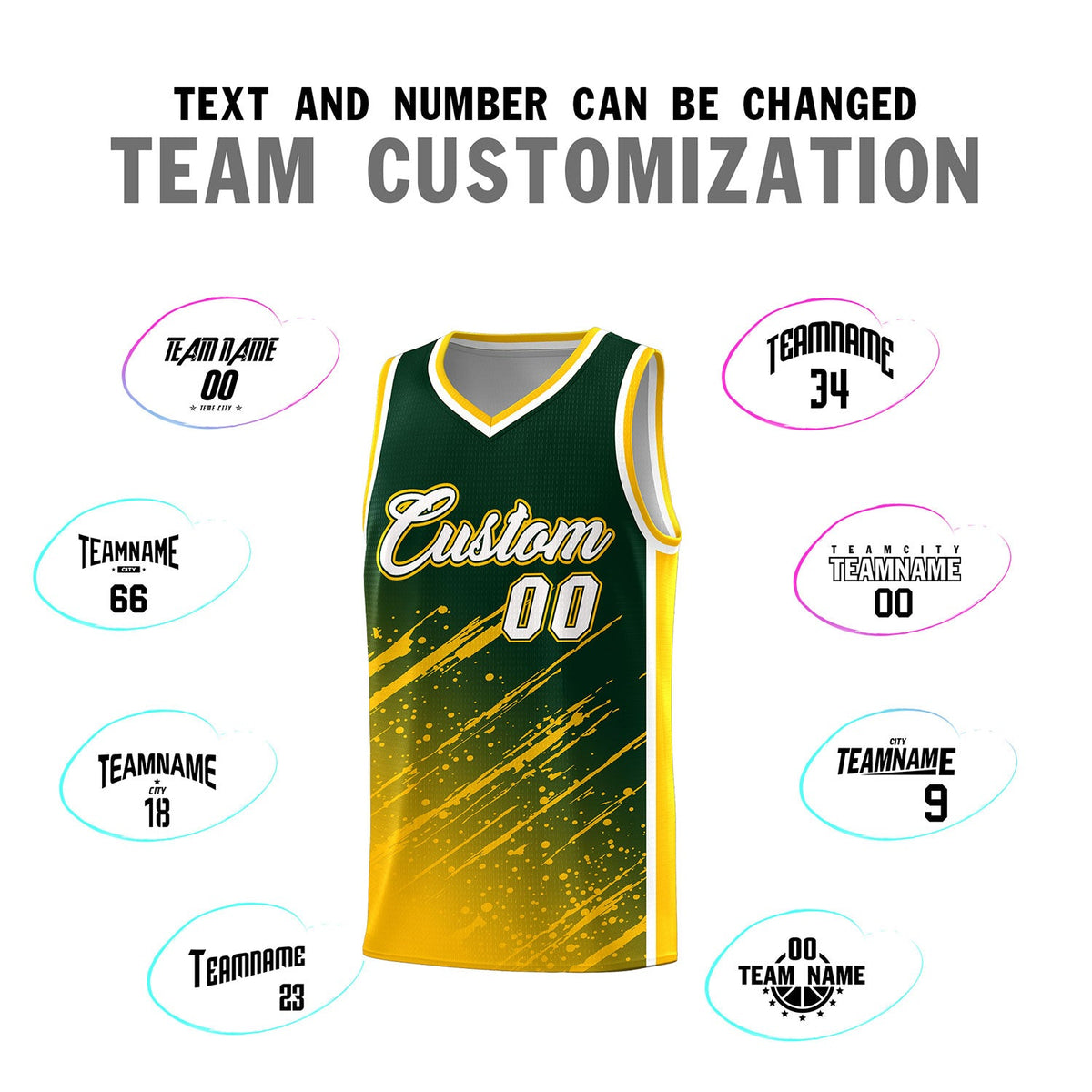 Custom Green Basketball Kits With Yellow Paint Graffiti
