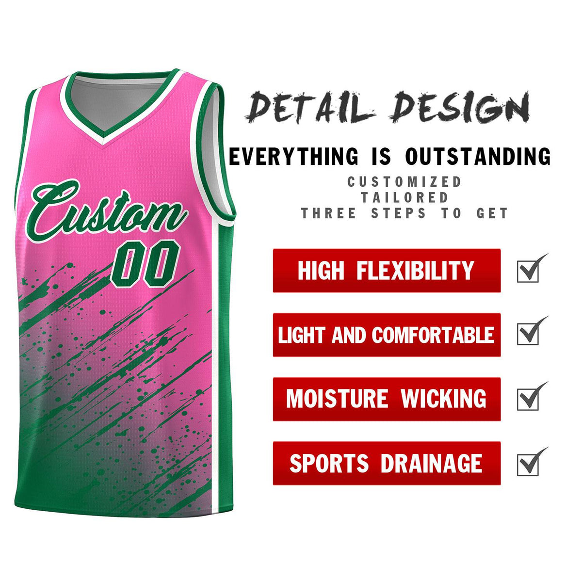 Custom Pink Basketball Kits With Kelly Green Paint Graffiti
