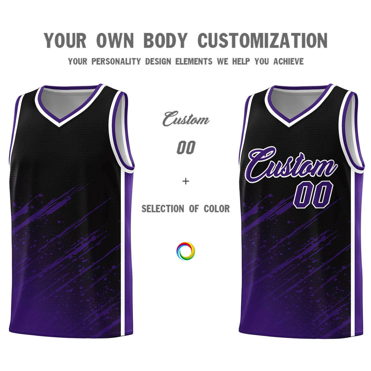 Custom Black Basketball Kits With Purple Paint Graffiti
