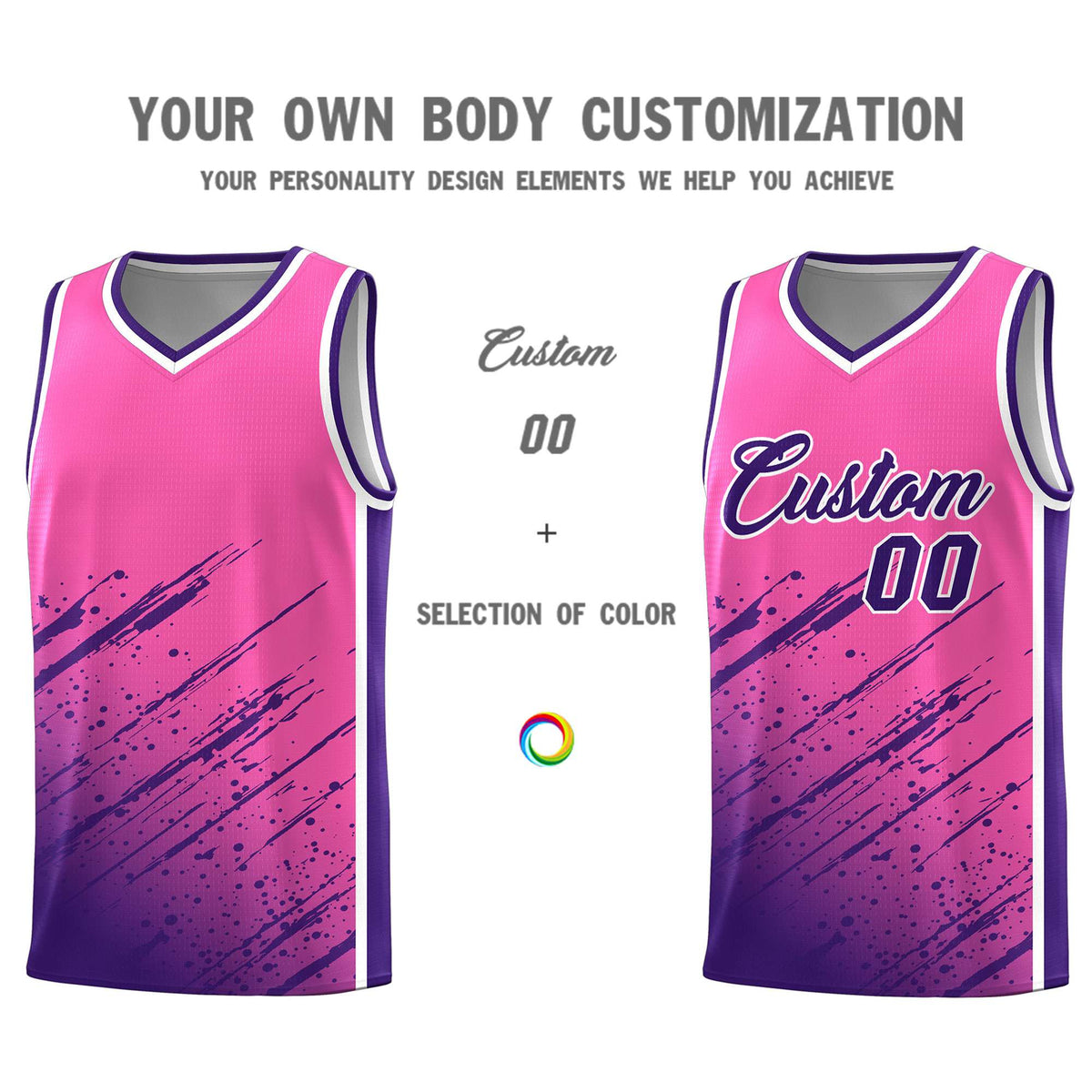 Custom Pink Basketball Kits With Purple Paint Graffiti