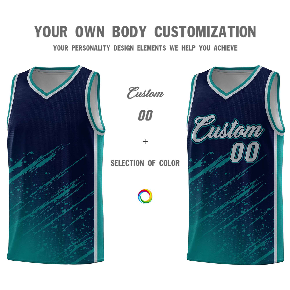 Custom Navy Basketball Kits With Aqua Paint Graffiti