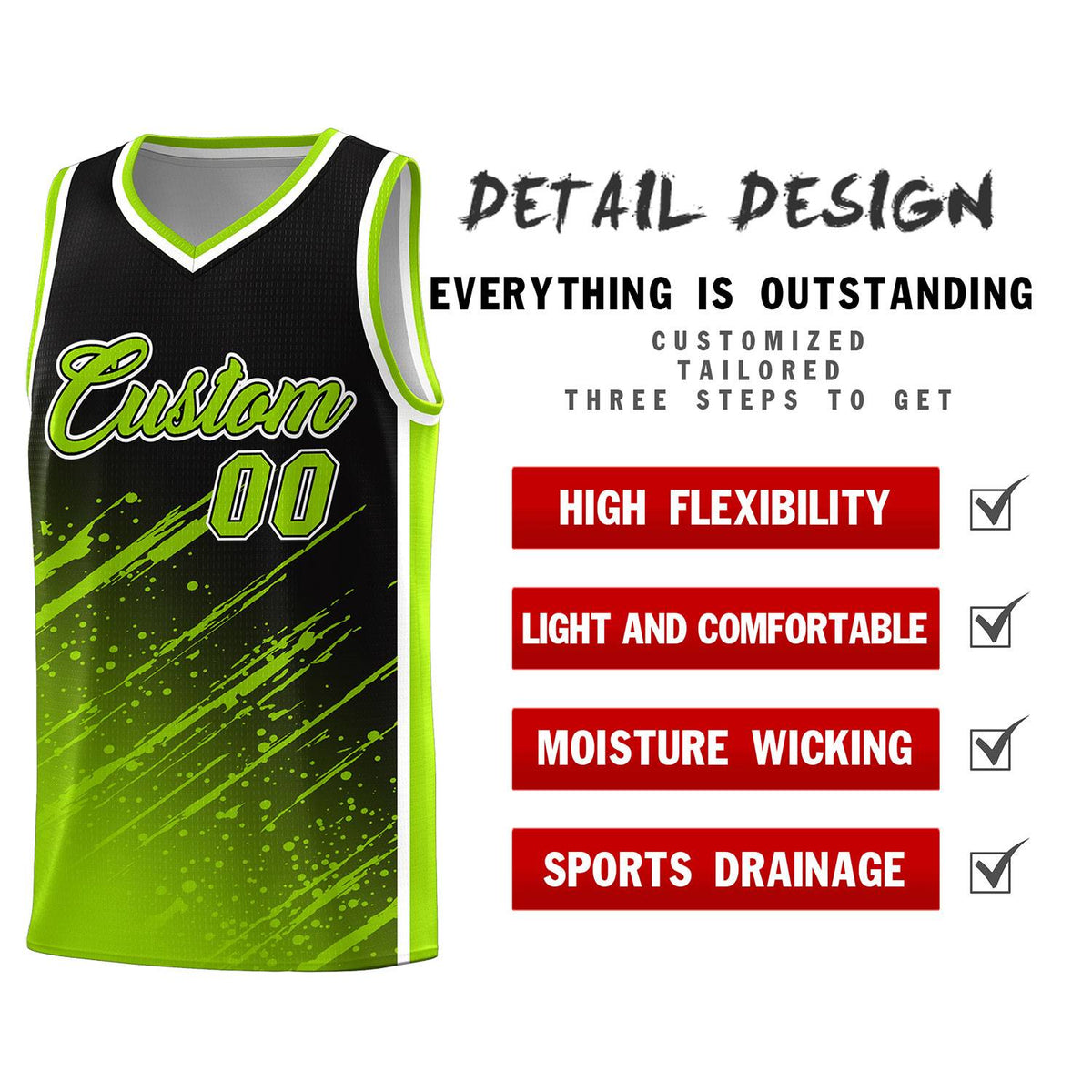 Custom Black Basketball Kits With Neon Green Paint Graffiti
