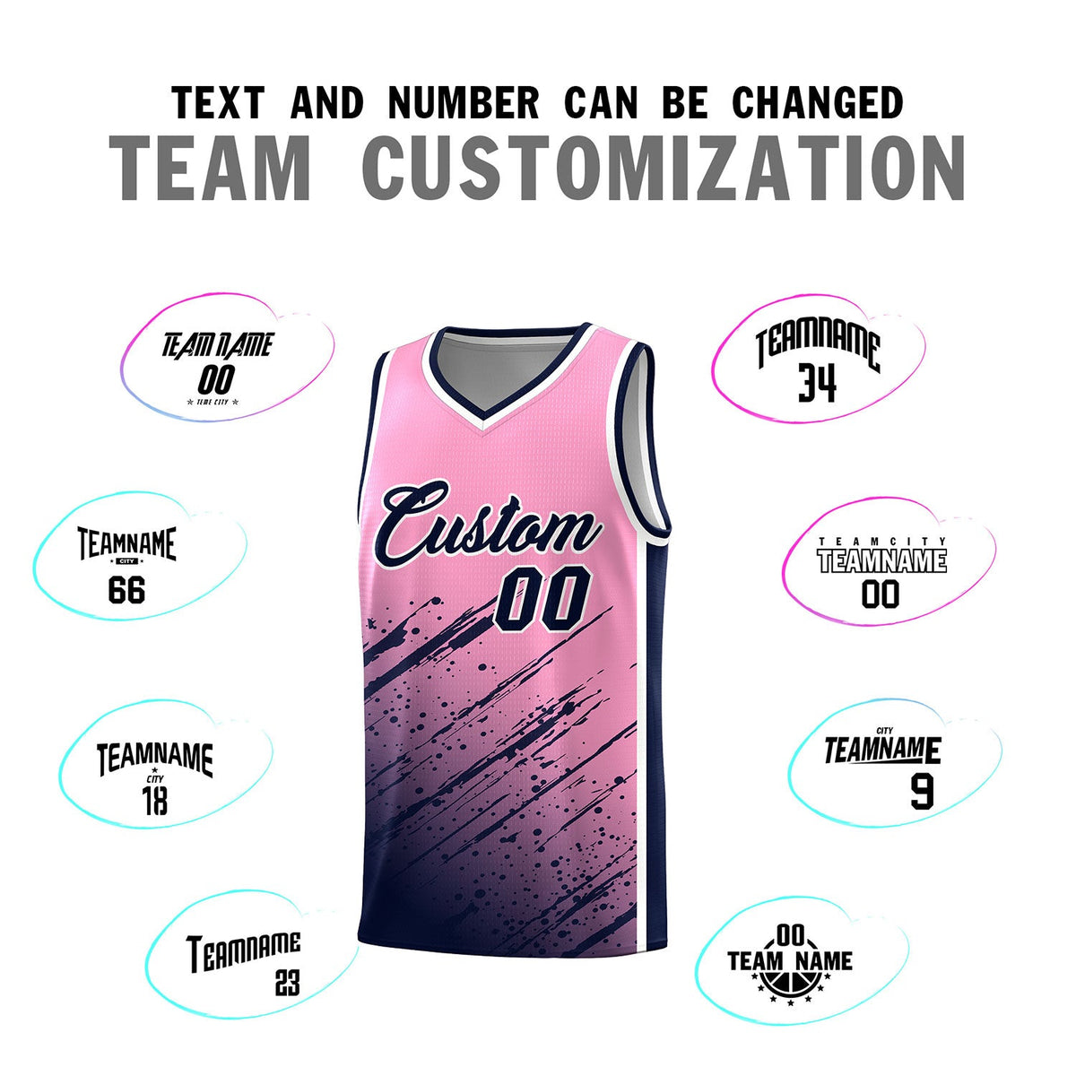 Custom Light Pink Basketball Kits With Navy Paint Graffiti