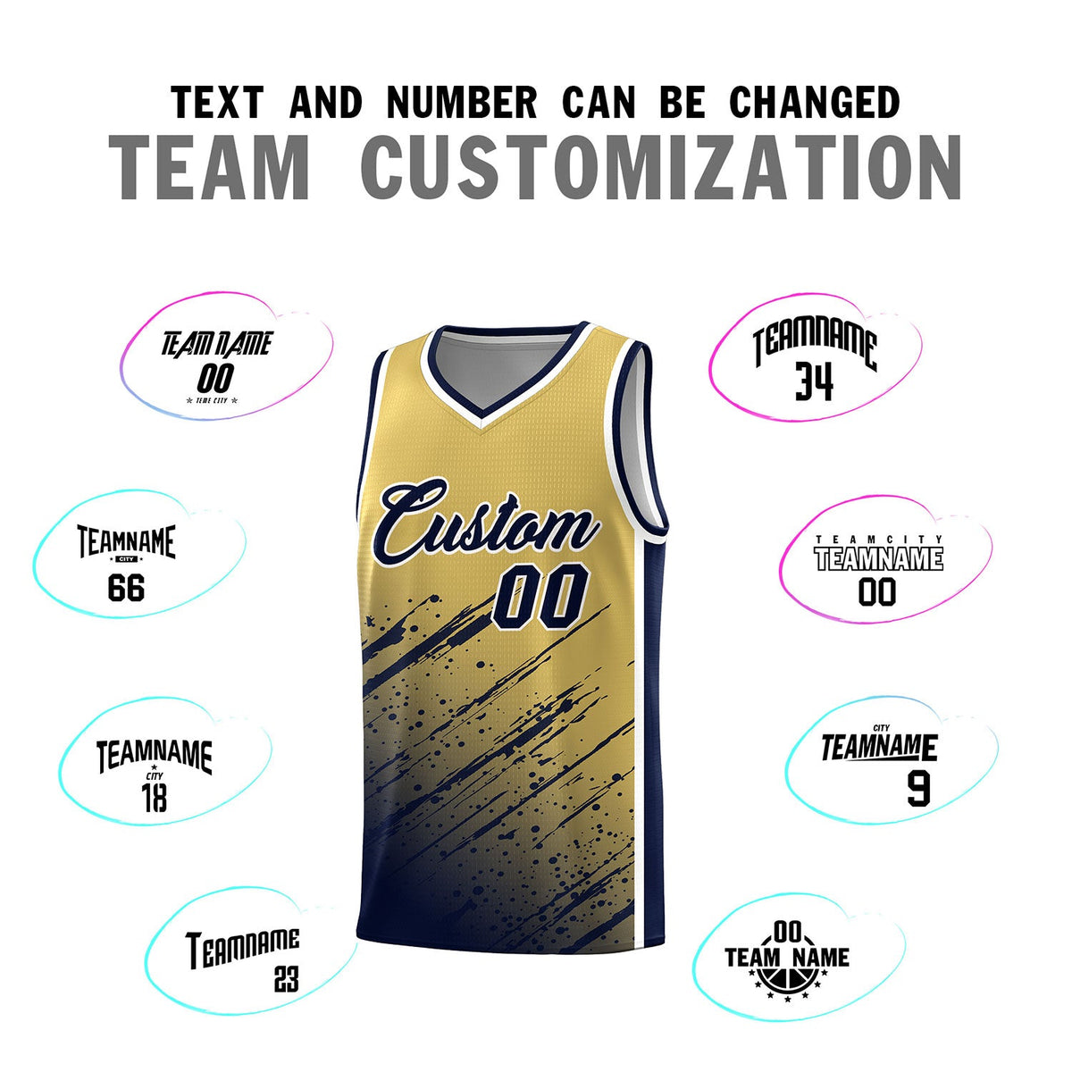 Custom Khaki Basketball Kits With Navy Paint Graffiti