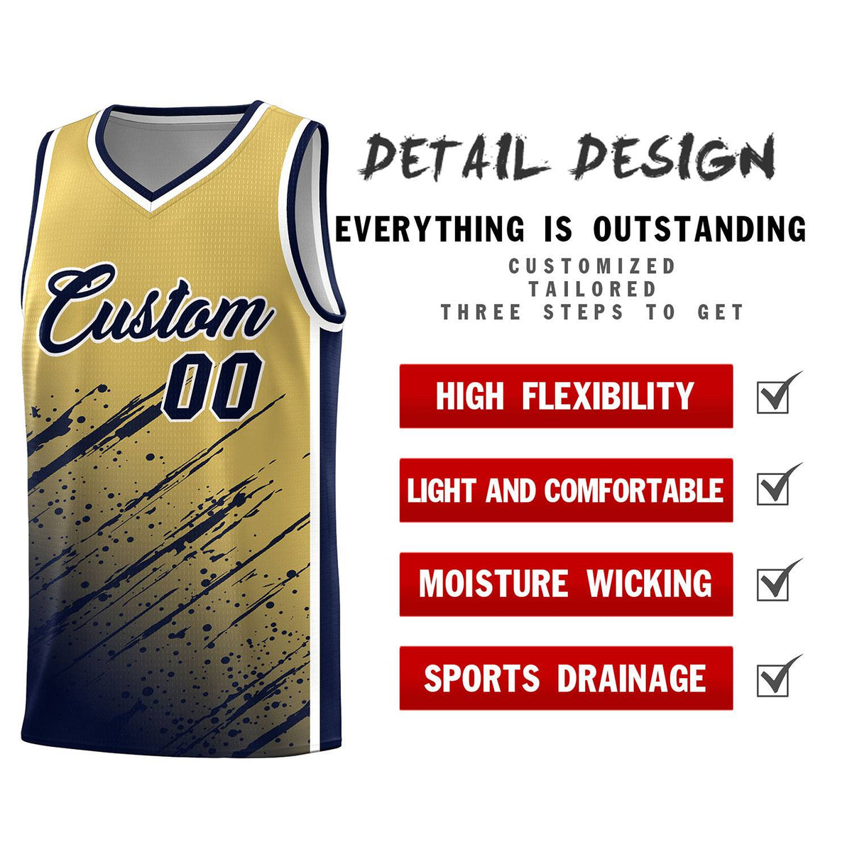 Custom Khaki Basketball Kits With Navy Paint Graffiti