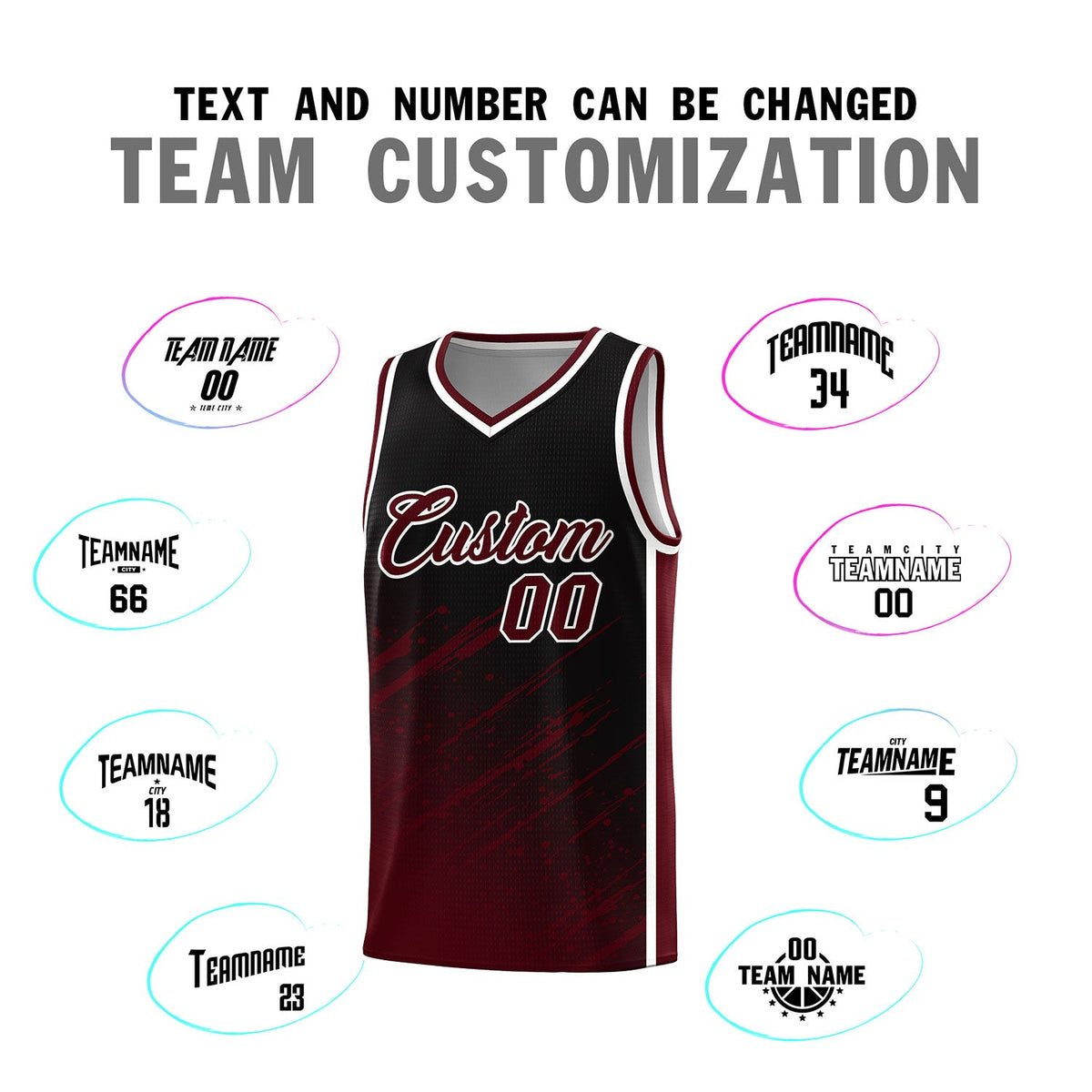 Custom Black Basketball Kits With Crimson Paint Graffiti