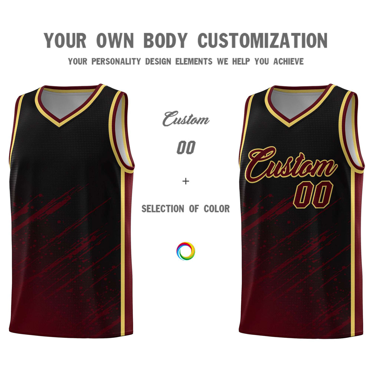 Custom Black Basketball Kits With Crimson Paint Graffiti