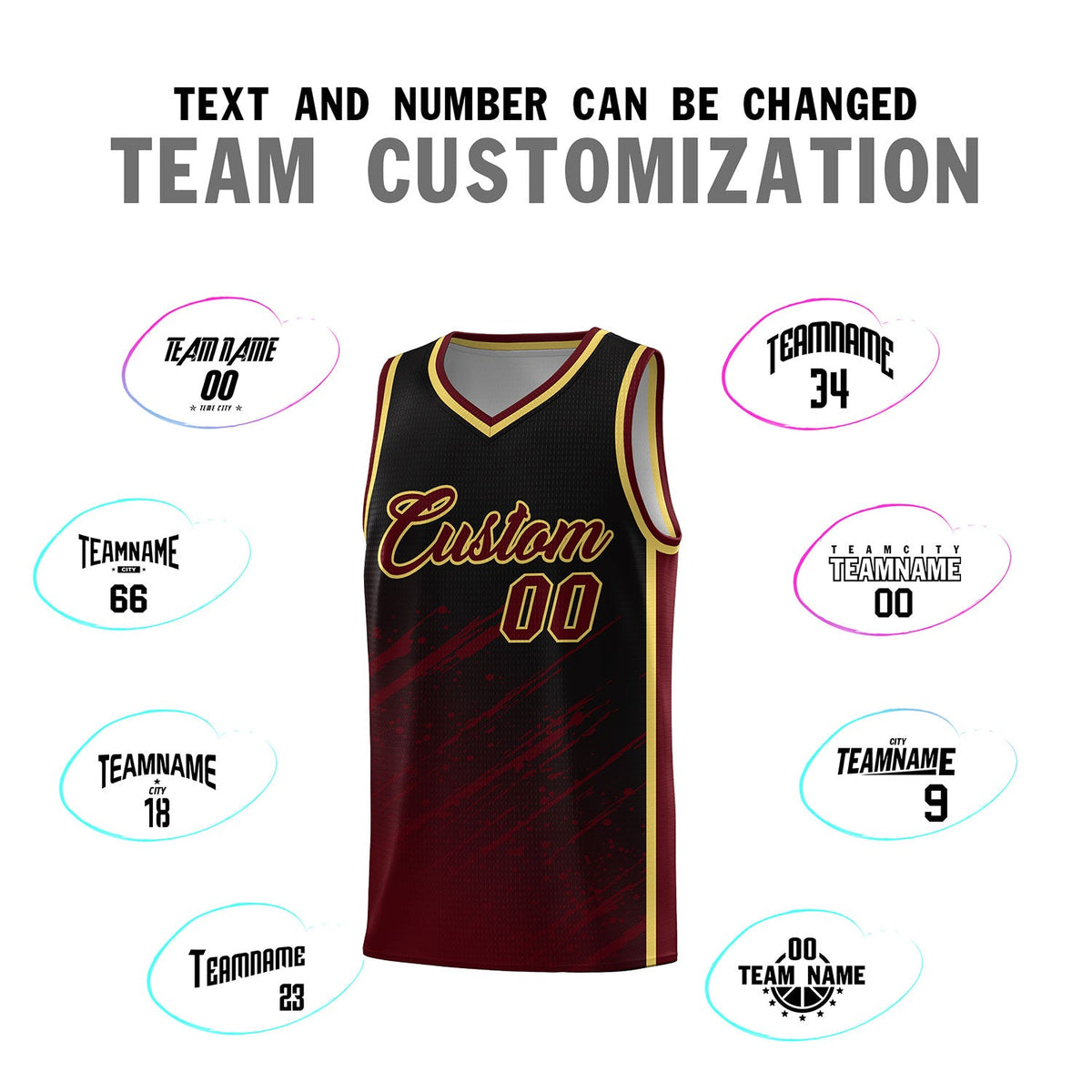 Custom Black Basketball Kits With Crimson Paint Graffiti