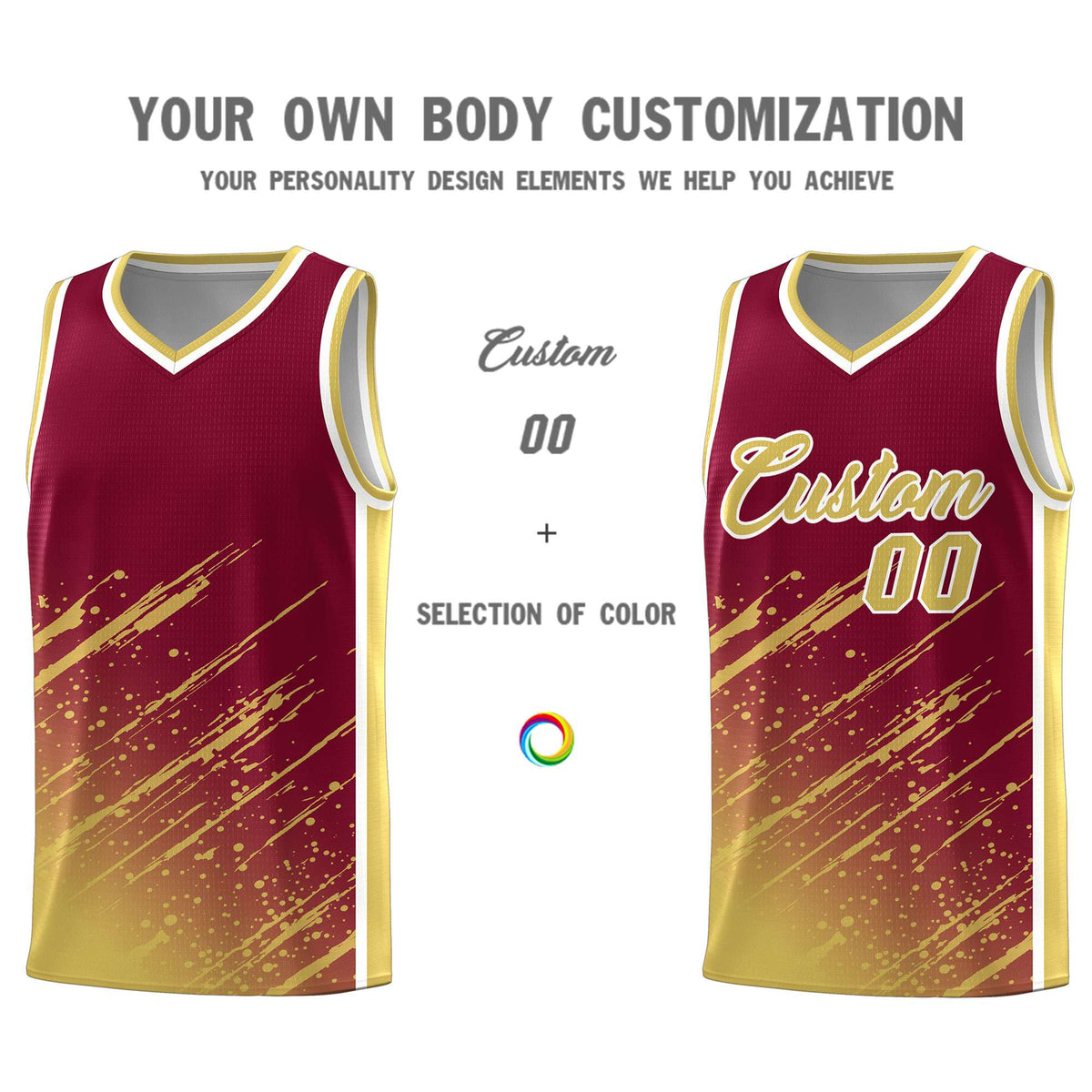Custom Crimson Basketball Kits With Khaki Paint Graffiti