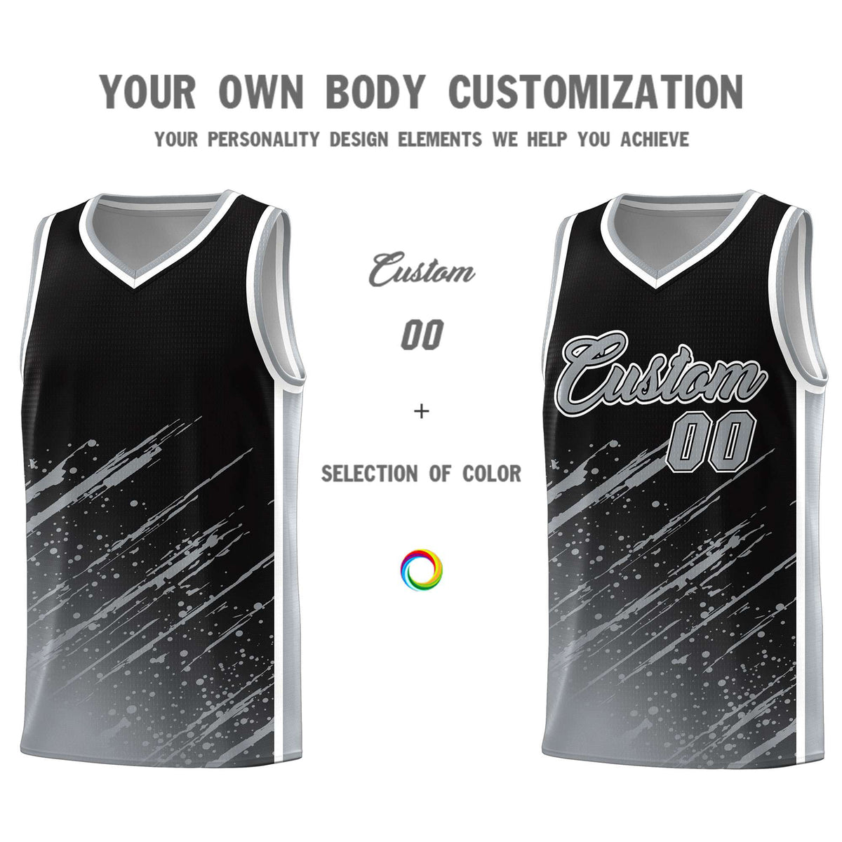Custom Black Basketball Kits With Gray Paint Graffiti
