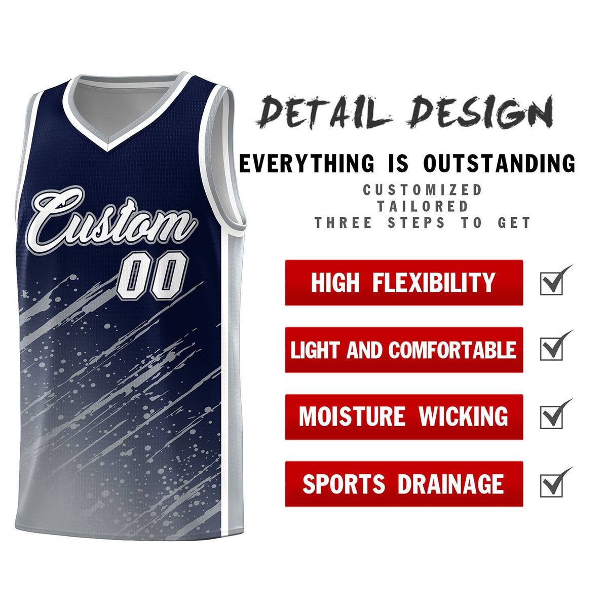 Custom Navy Basketball Kits With Gray Paint Graffiti