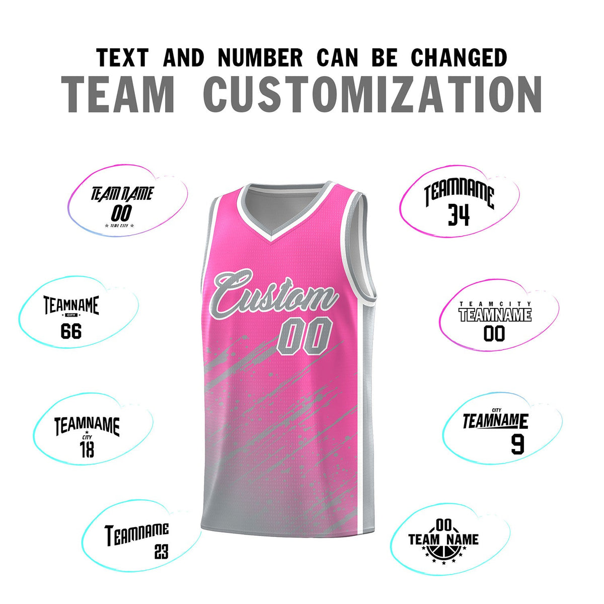 Custom Pink Basketball Kits With Gray Paint Graffiti