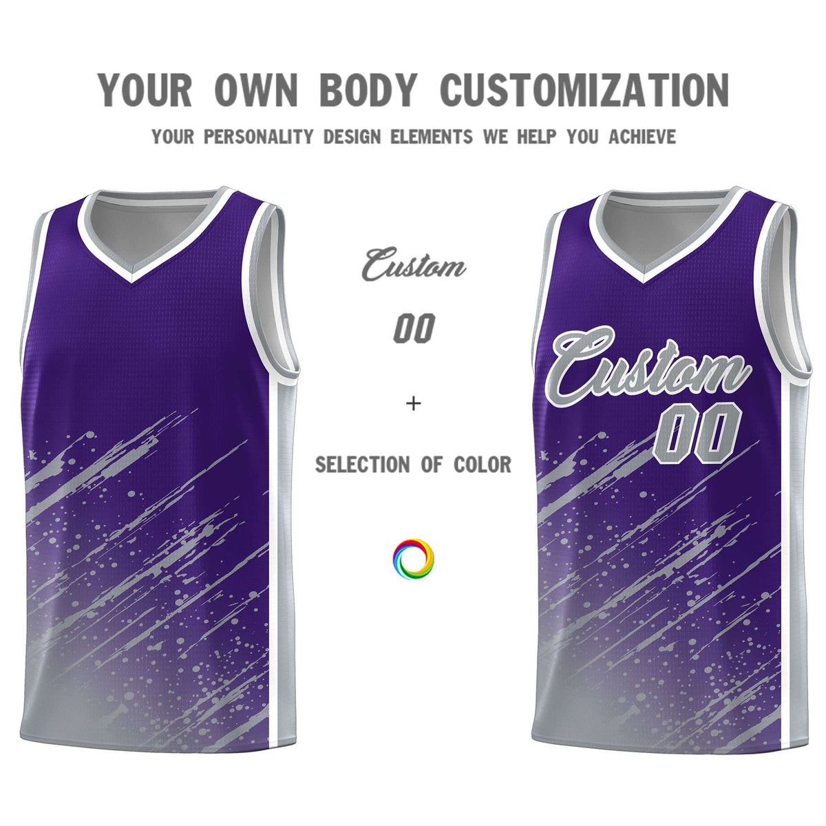Custom Purple Basketball Kits With Gray Paint Graffiti