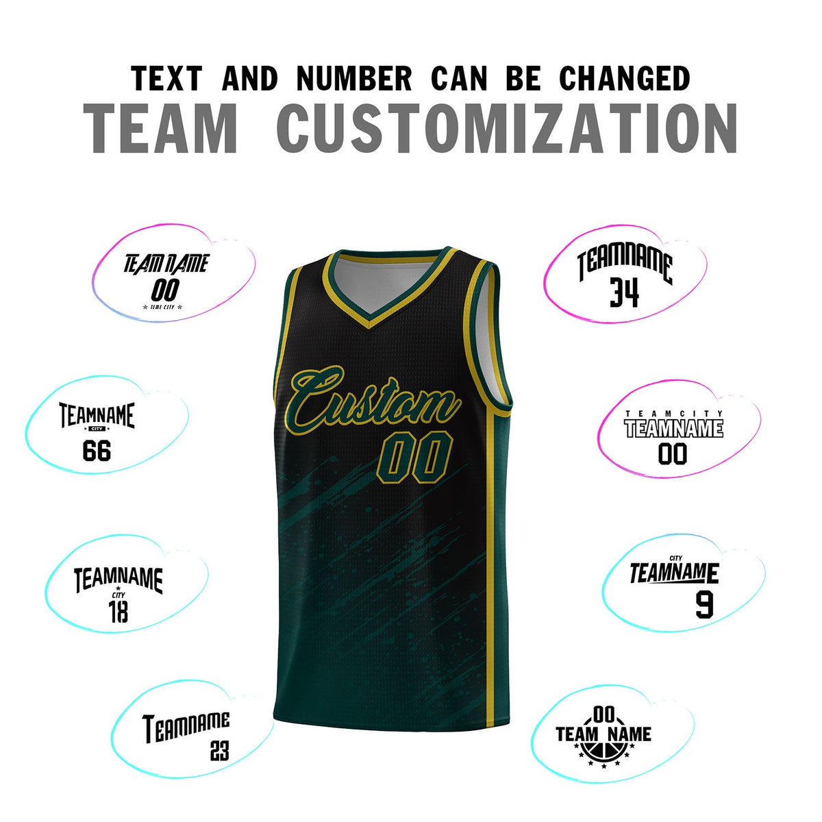 Custom Black Basketball Kits With Midnight Green Paint Graffiti