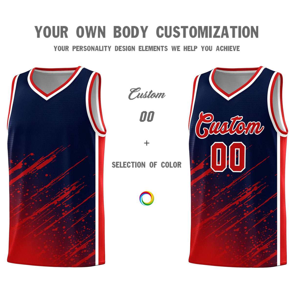 Custom Navy Basketball Kits With Red Paint Graffiti