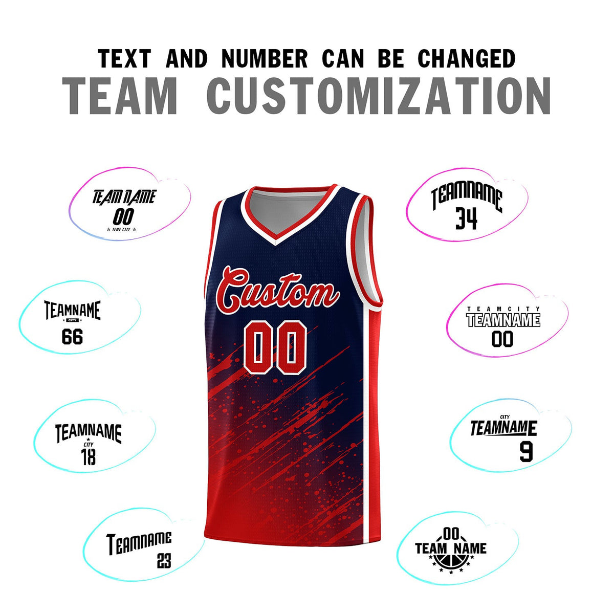 Custom Navy Basketball Kits With Red Paint Graffiti