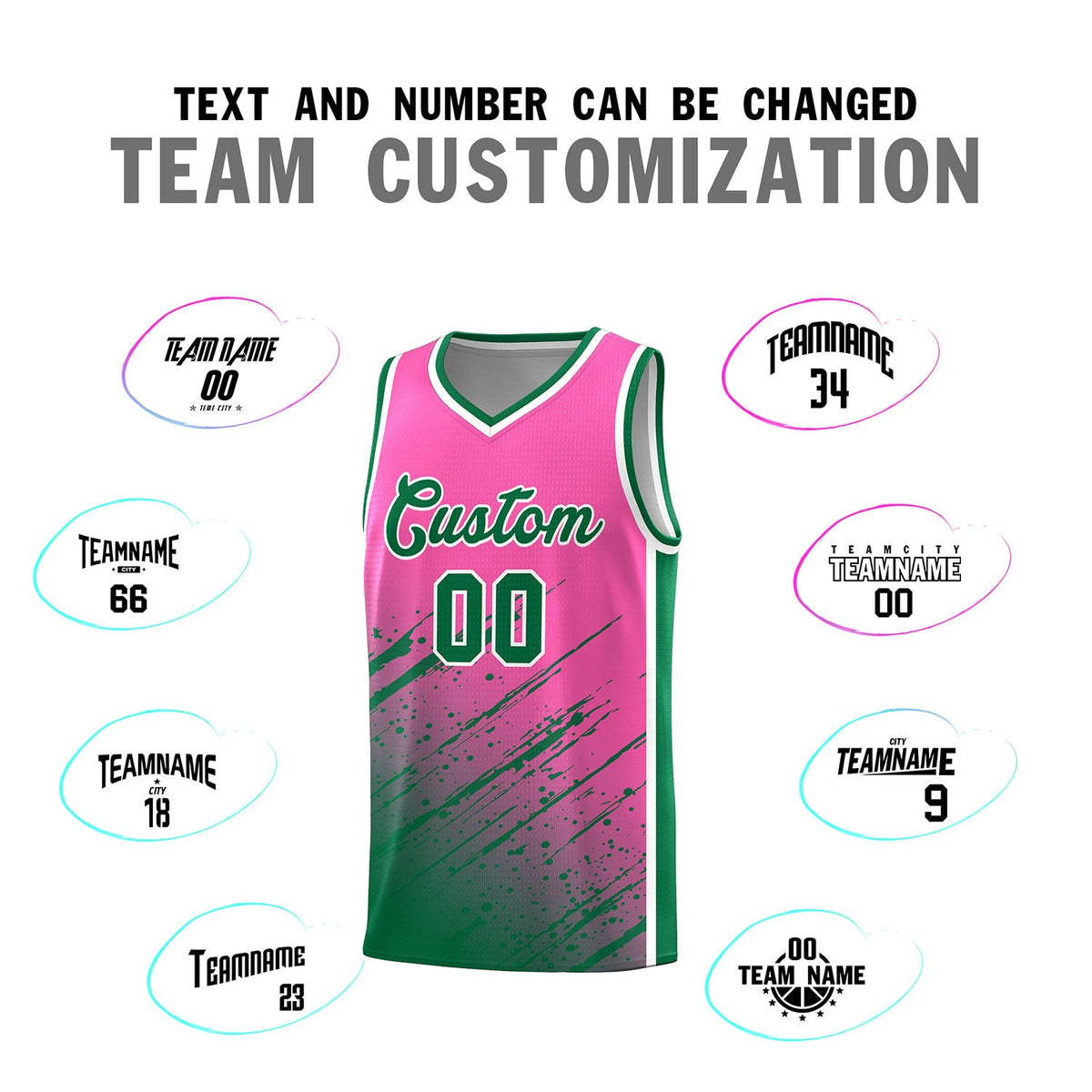 Custom Pink Basketball Kits With Kelly Green Paint Graffiti