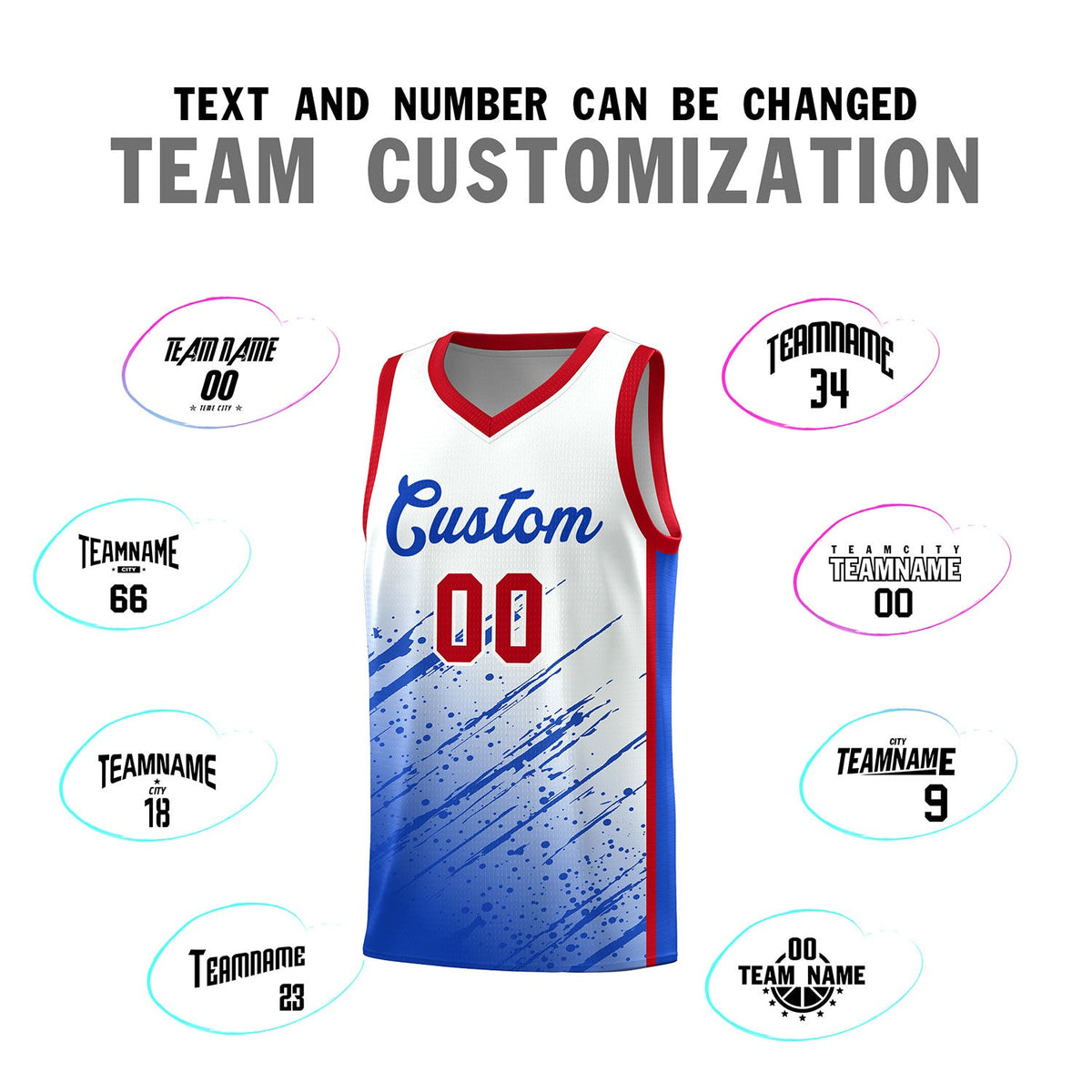 Custom White Basketball Kits With Royal Paint Graffiti
