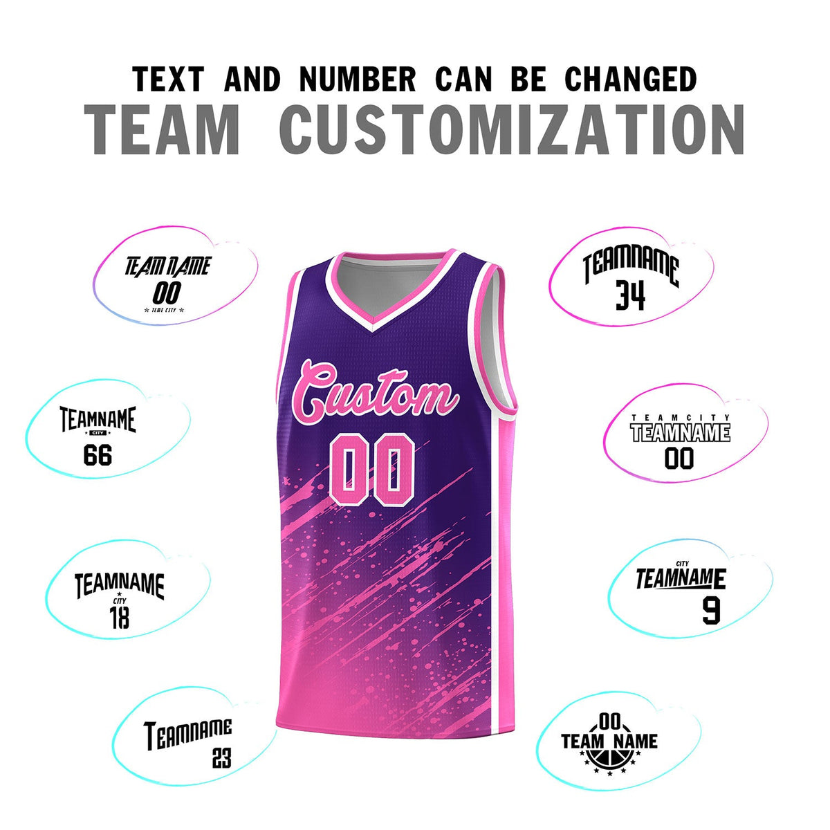 Custom Purple Basketball Kits With Pink Paint Graffiti