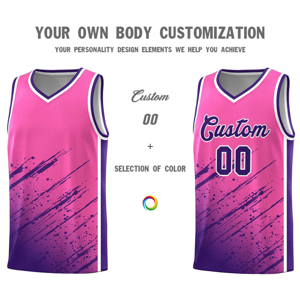 Custom Pink Basketball Kits With Purple Paint Graffiti