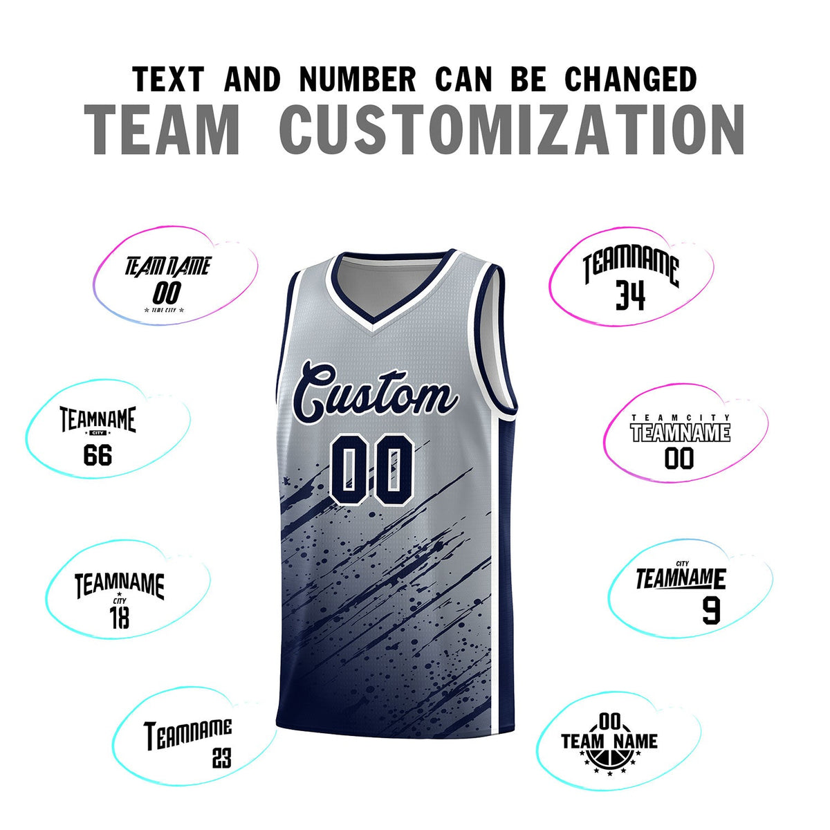 Custom Gray Basketball Kits With Navy Paint Graffiti