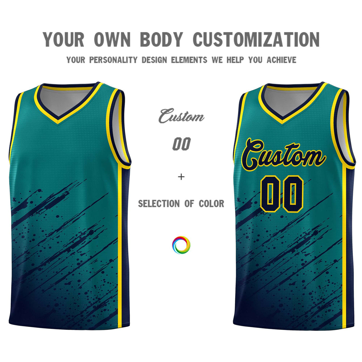 Custom Aqua Basketball Kits With Navy Paint Graffiti