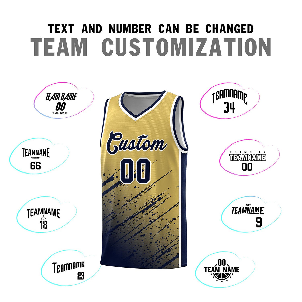 Custom Khaki Basketball Kits With Navy Paint Graffiti