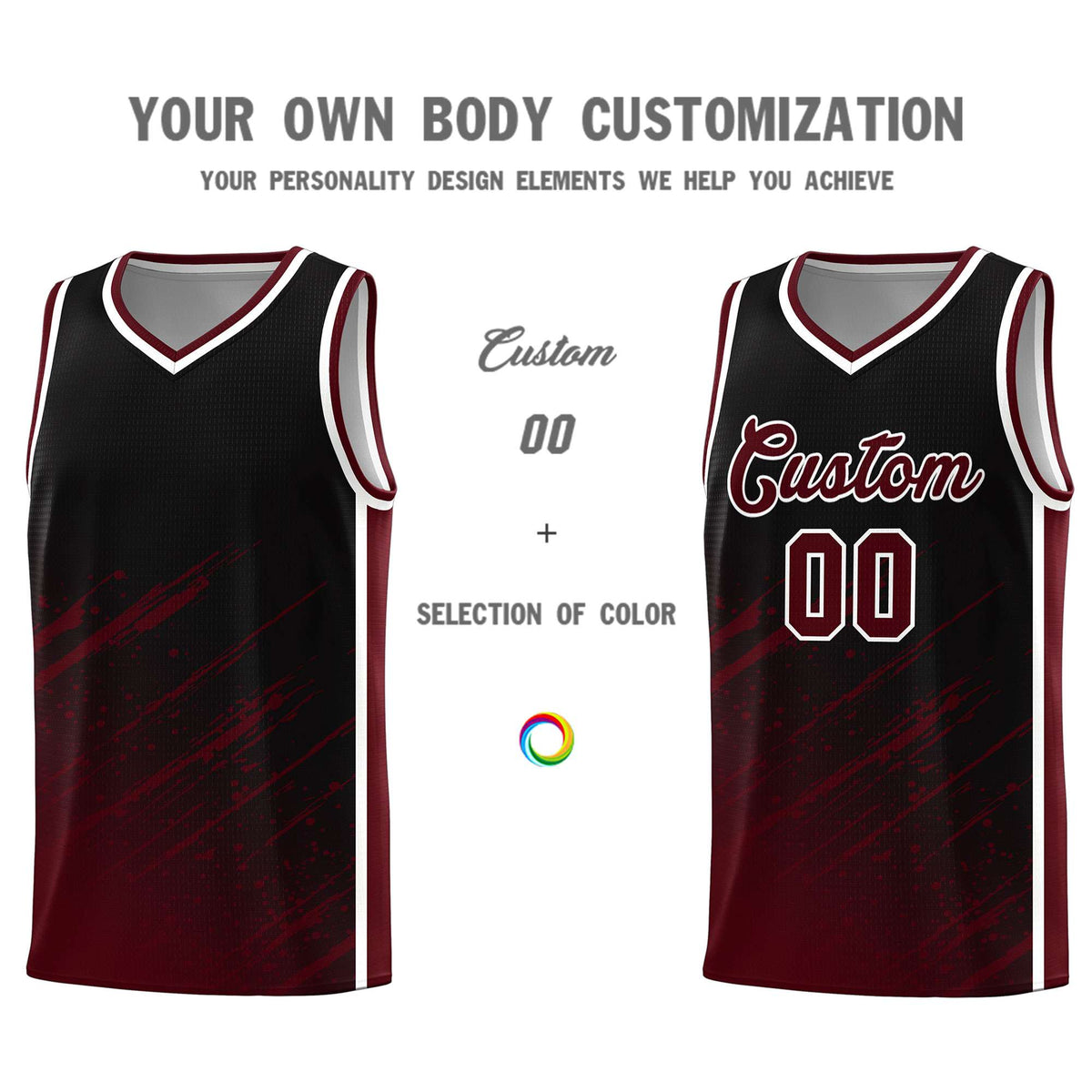 Custom Black Basketball Kits With Crimson Paint Graffiti