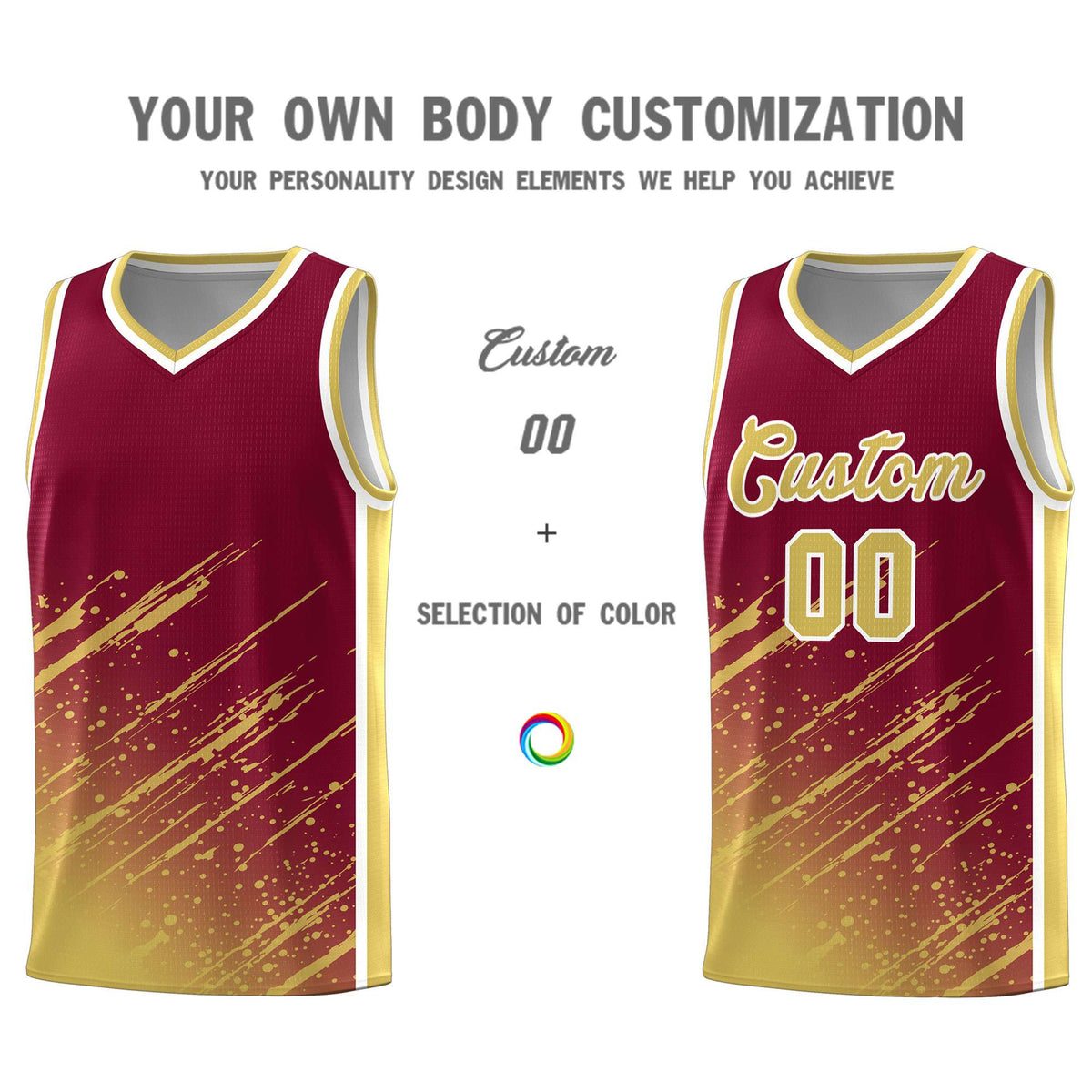 Custom Crimson Basketball Kits With Khaki Paint Graffiti
