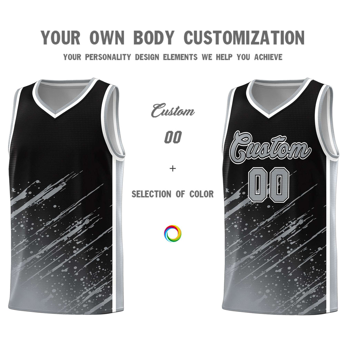 Custom Black Basketball Kits With Gray Paint Graffiti