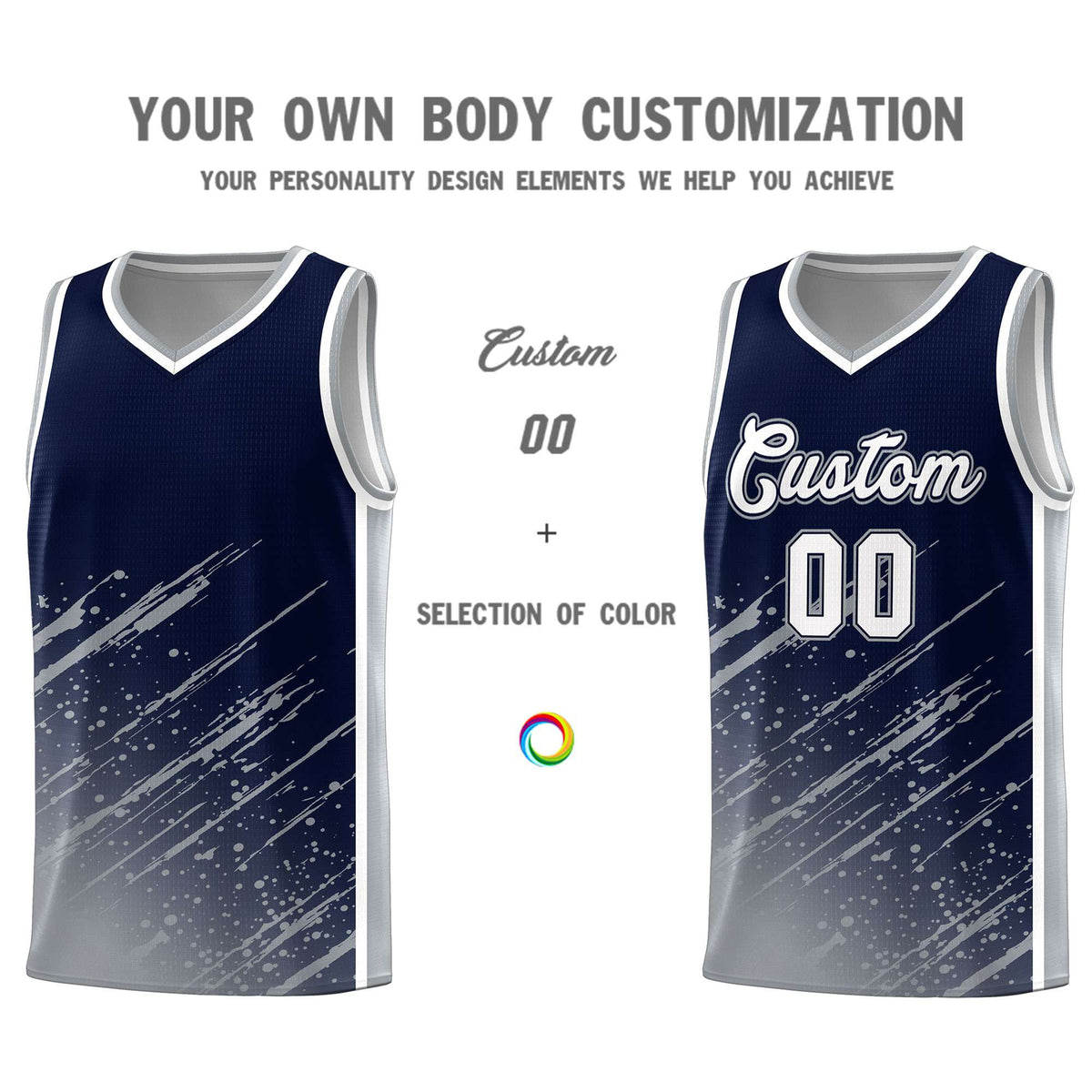 Custom Navy Basketball Kits With Gray Paint Graffiti